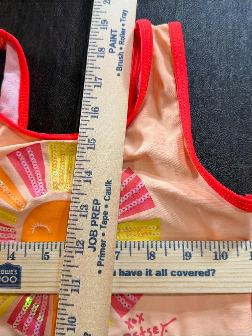 Betsey Johnson One Piece Sunshine Swimsuit Peach with Neon Coral Trim Sz 6X
